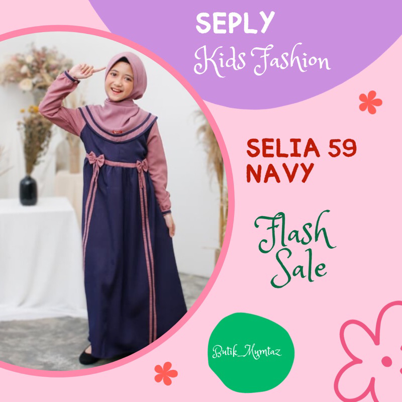 Selia 59 Navy/Seply Gamis Anak/Gamis Anak Seply