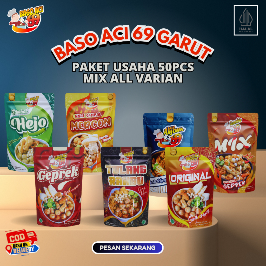 

Baso Aci 69 Paket Usaha 50pcs Mix All Varian