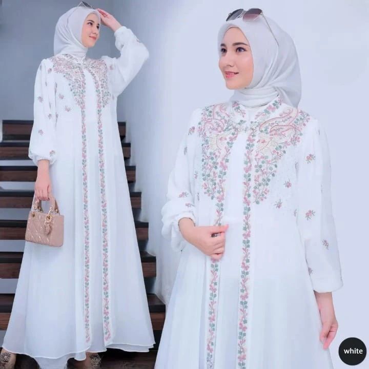 Baju Gamis Wanita Kekinian Desayu Dress NJ Bahan Crinkle Airflow Aplikasi Bordir Size  M L XL XXL LD