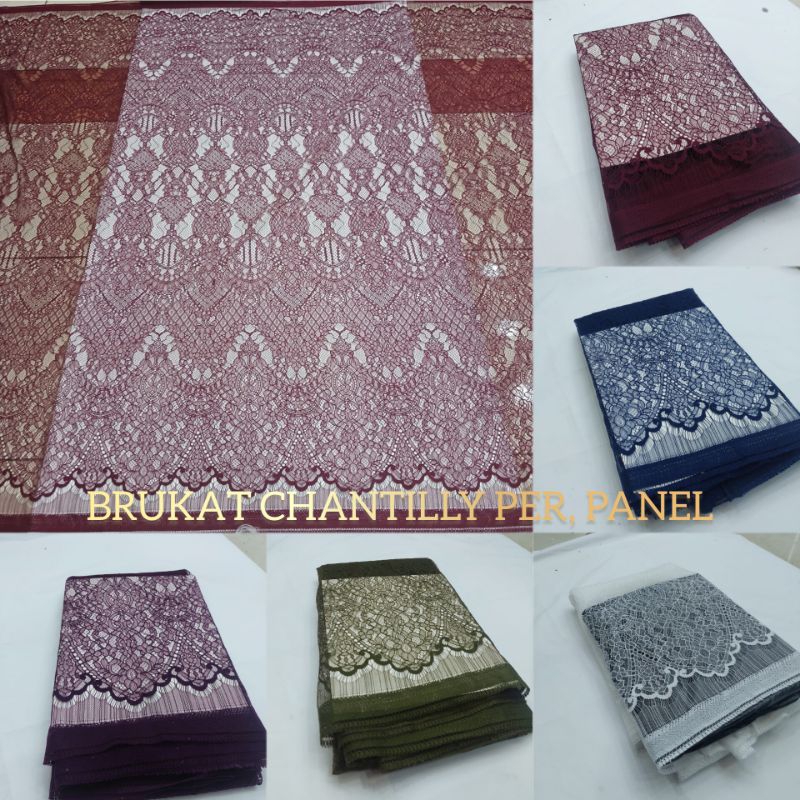 {COD}Bahan kain Brukat Chantilly/Kain Kebaya Chantilly Panel/Chantilly Per_Panel/Harga 2,50 Meter