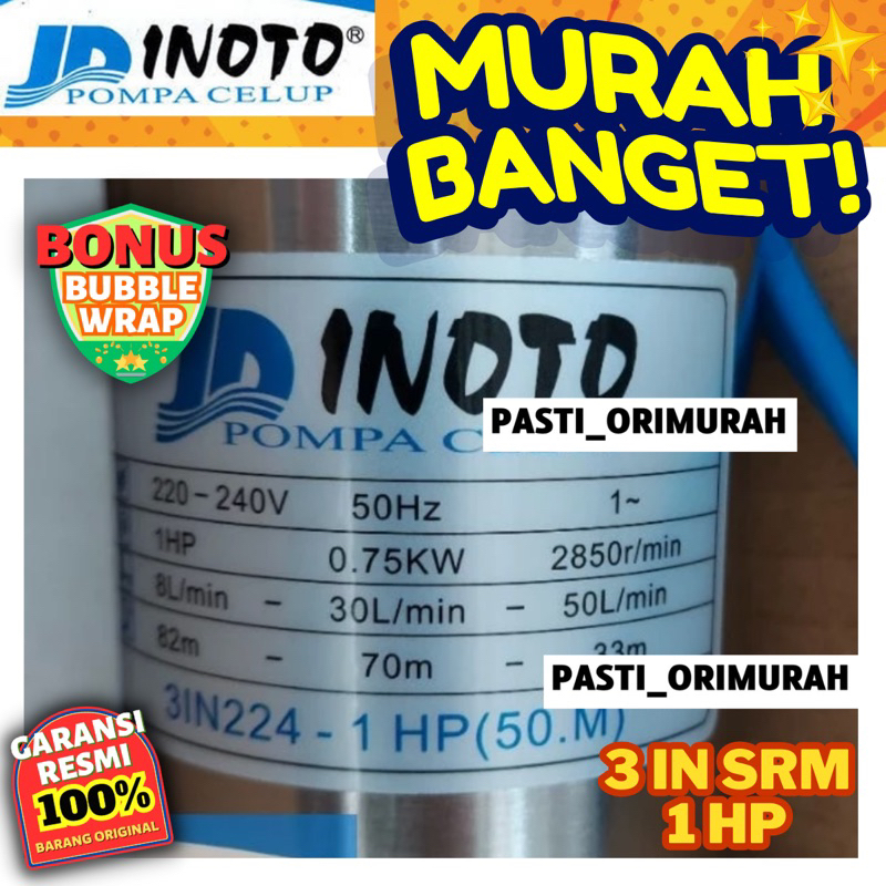 Submersible Pump Inoto 1HP 3" + Control Box Pompa Satelit Inoto 3" 1 HP 3IN224 3 in 224 3in Pompa sa