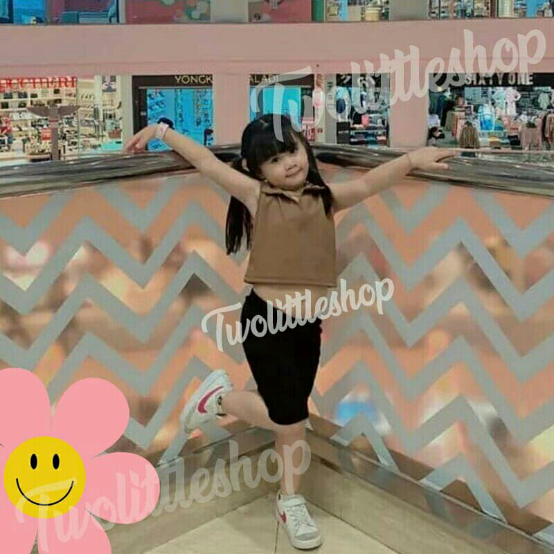 CROP TOP ANAK PEREMPUAN KERAH HITAM umur 7 8 9 tahun