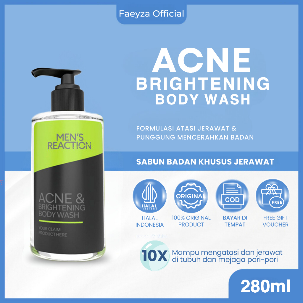 SABUN JERAWAT PRIA MENS REACTION BODY WASH ACNE SKIN Sabun Mandi Pria Acne Brightening Body Wash Men