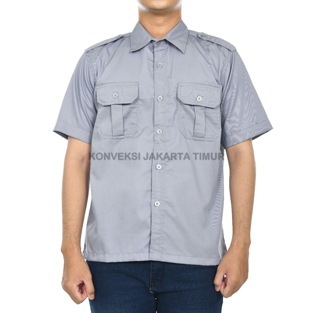 Baju Kemeja PDL Abu Abu Lengan Pendek  Pria Wanita - Seragam Pakaian Kerja Dinas Lapangan Outdoor Gu