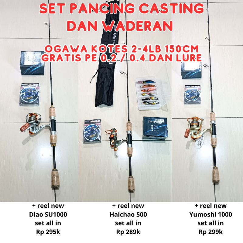 Set Pancing Spinning Casting Ogawa Kotes + Reel + Senar PE