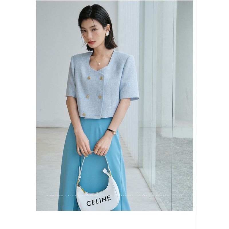 Blazer Wanita Lengan Pendek Tweed Korean style