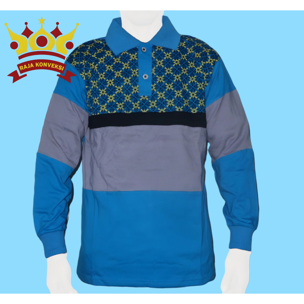 Baju Seragam Olahraga Lengan Panjang Motif Batik Unisex / Baju Seragam Kerah Panjang Dewasa