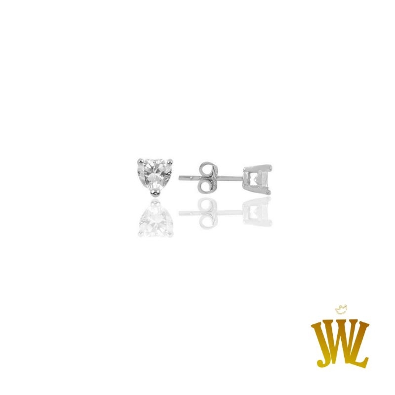 Jewellant - Anting Hati 4 Mm dengan Batu Zirkon Terpasang Berlian Perak, Anting Wanita Perak Silver 925 Asli