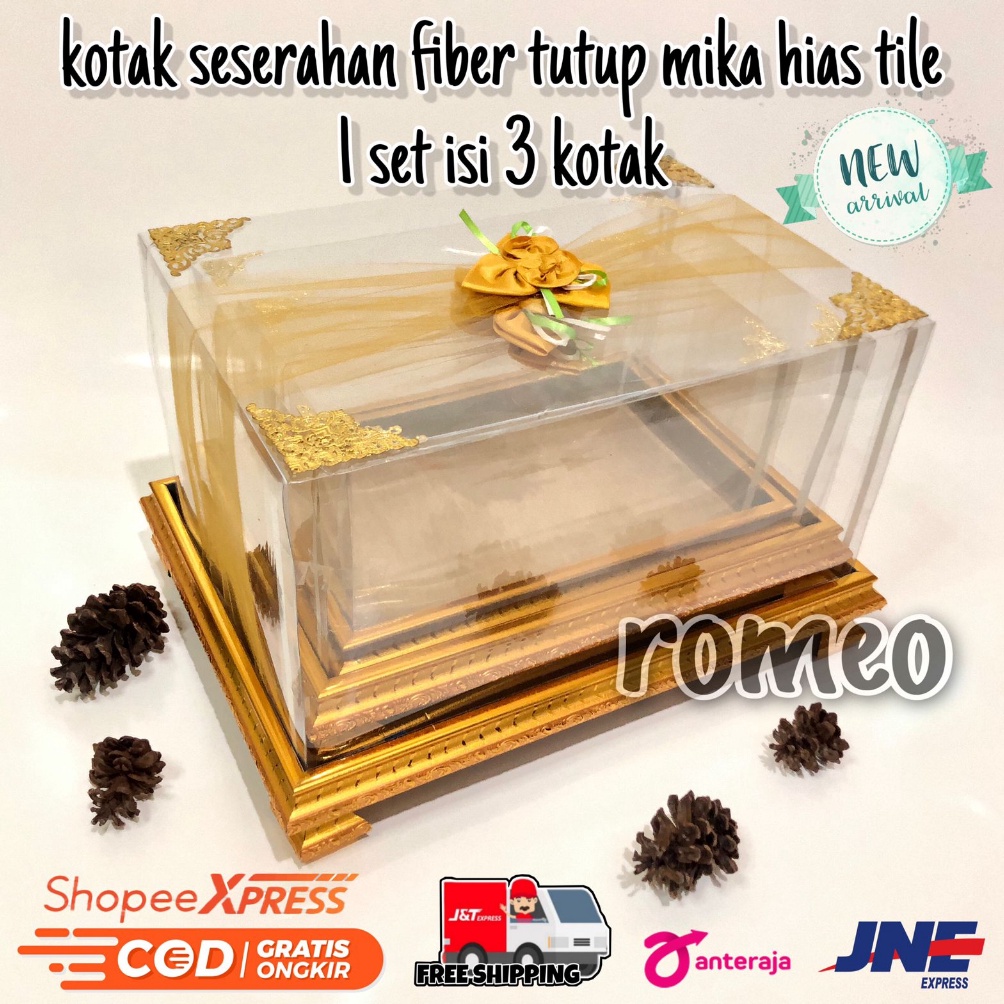 

Special Edition Kotak Seserahan Frame Fiber Mewah 1 set isi 3 Hantaran Pernikahan Tutup Mika Hias Siku Plus Kaki 7ZM