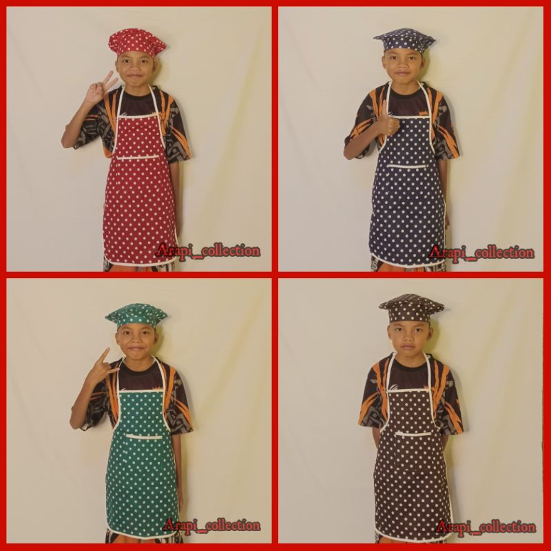 Celemek Anak TK Dan Topi Koki / celemek anak apron polkadot