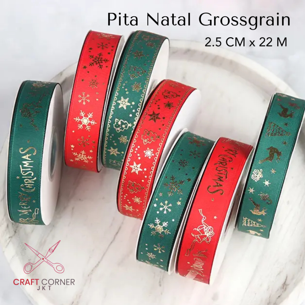 

[ROLL] Pita Natal Grossgrain Gold Print 2,5cm x 22 meter