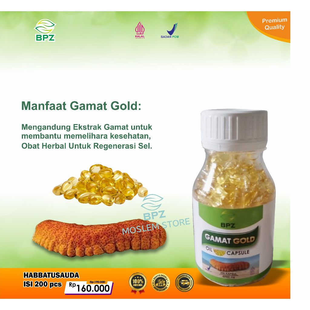 BPZ Gamat Gold Oil Capsule | Kapsul Minyak Tripang Oil Isi 200 Kapsul