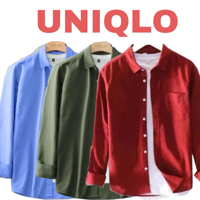 Kemeja Uniqlo/kemeja Polos lengan Panjang/Kemeja Pria uniqlo