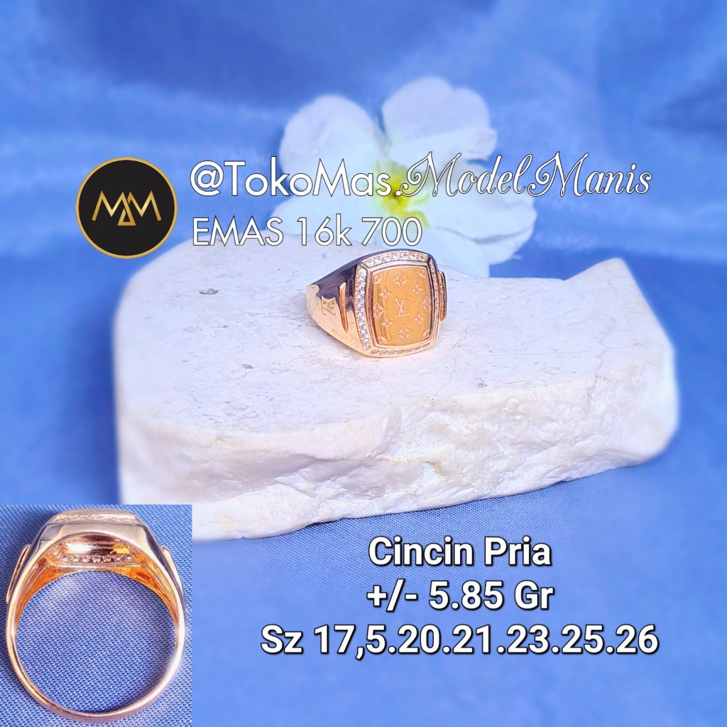 Cincin Pria frame kotak VL emas kuning 700 kadar 16k