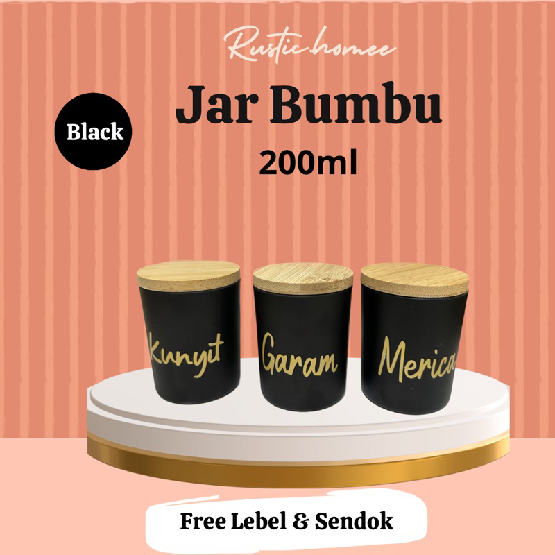 Jar Bumbu Black/ Jar bumbu dapur aesthetic bumbu dapur toples bumbu dapur tempat bumbu kaca