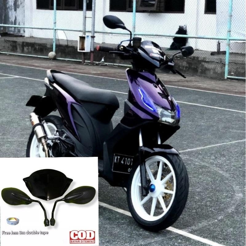 paket visor beat karbu plus spion x1 hitam pnp honda beat