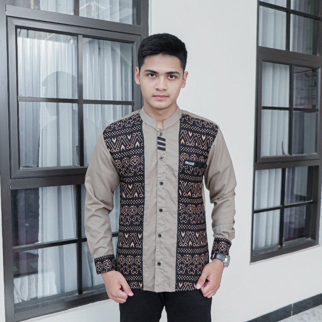 Kemeja Koko Pria Dewasa Lengan Panjang El Rumi Baju Koko Kombinasi Batik Pekalongan Motif Jarilis