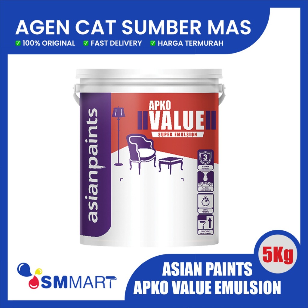 CAT INTERIOR ASIAN PAINT APKO VALUE WARNA WHITE 3202 5KG
