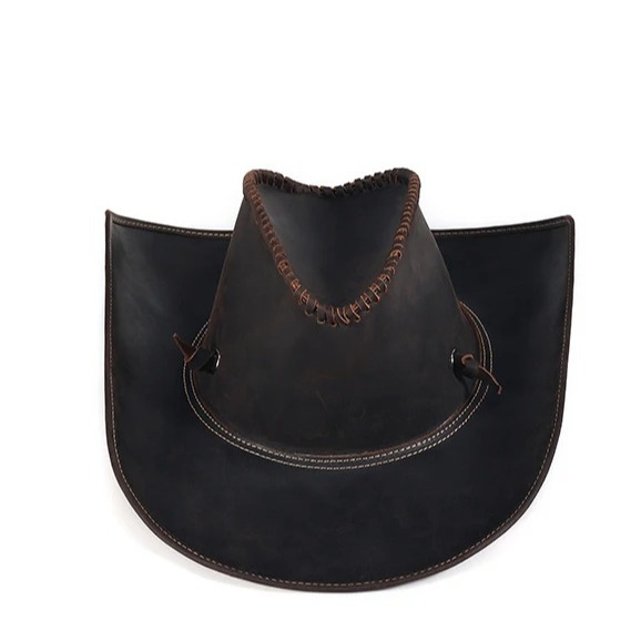 Topi Koboi Kulit Sapi Crazy House Jahitan Sulam Manual Topi Terbaru