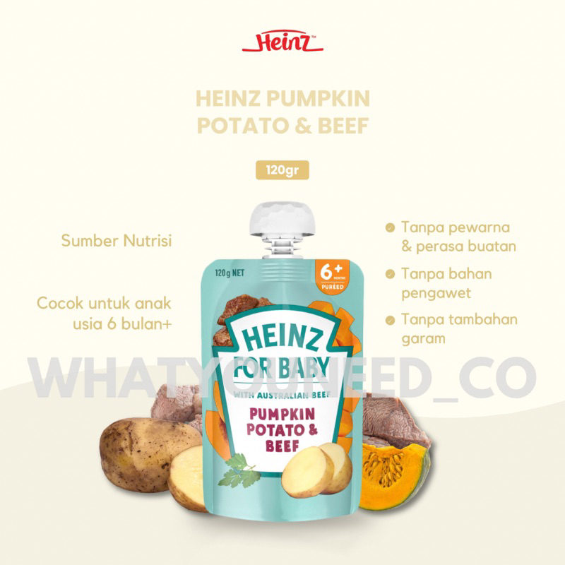 Mpasi Heinz Pumpkin, Potato & Beef (120g) untuk usia 6bulan+ | Makanan Bayi | Baby Travel Food | Bub