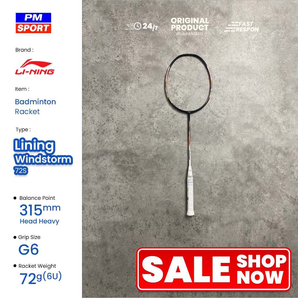 RAKET BADMINTON / BULUTANGKIS LINING WINDSTORM 72S - BLACK WHITE ORANGE