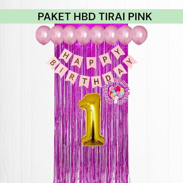 Paket ULANG TAHUN HBD TIRAI PINK / Dekorasi Ulang Tahun