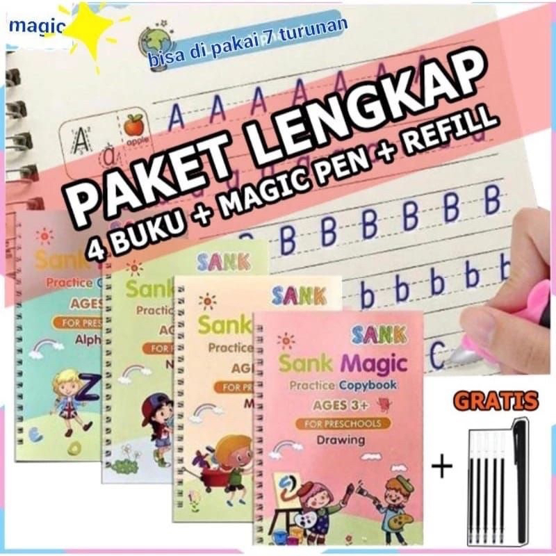 

SANK MAGIC PRACTICE BOOK 1 SET ISI 4 BUKU BELAJAR MENULIS ANGKA HURUF + PULPEN