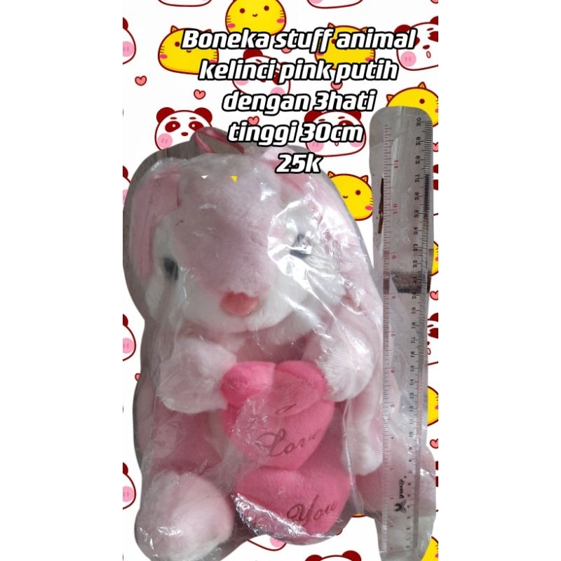 Thirft Rabbit pink bulu lembut dengan 3 hati di depan