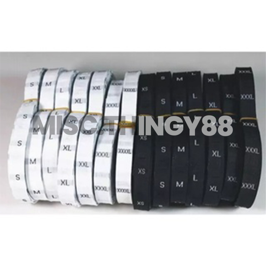 Size Label Bordir Hitam dan Putih 1roll=500pcs size Woven Label Baju / Ukuran Baju