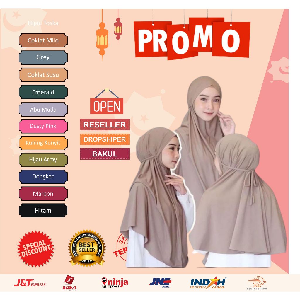 By assalam - 88RB dpt 7pcs bergo jersey jilbab instan maryam kerudung hijab sport volly non pet tali