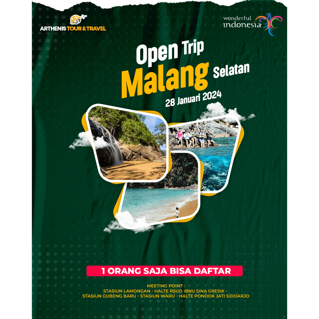 OPEN TRIP MALANG SELATAN START SURABAYA 28 JANUARI 2024