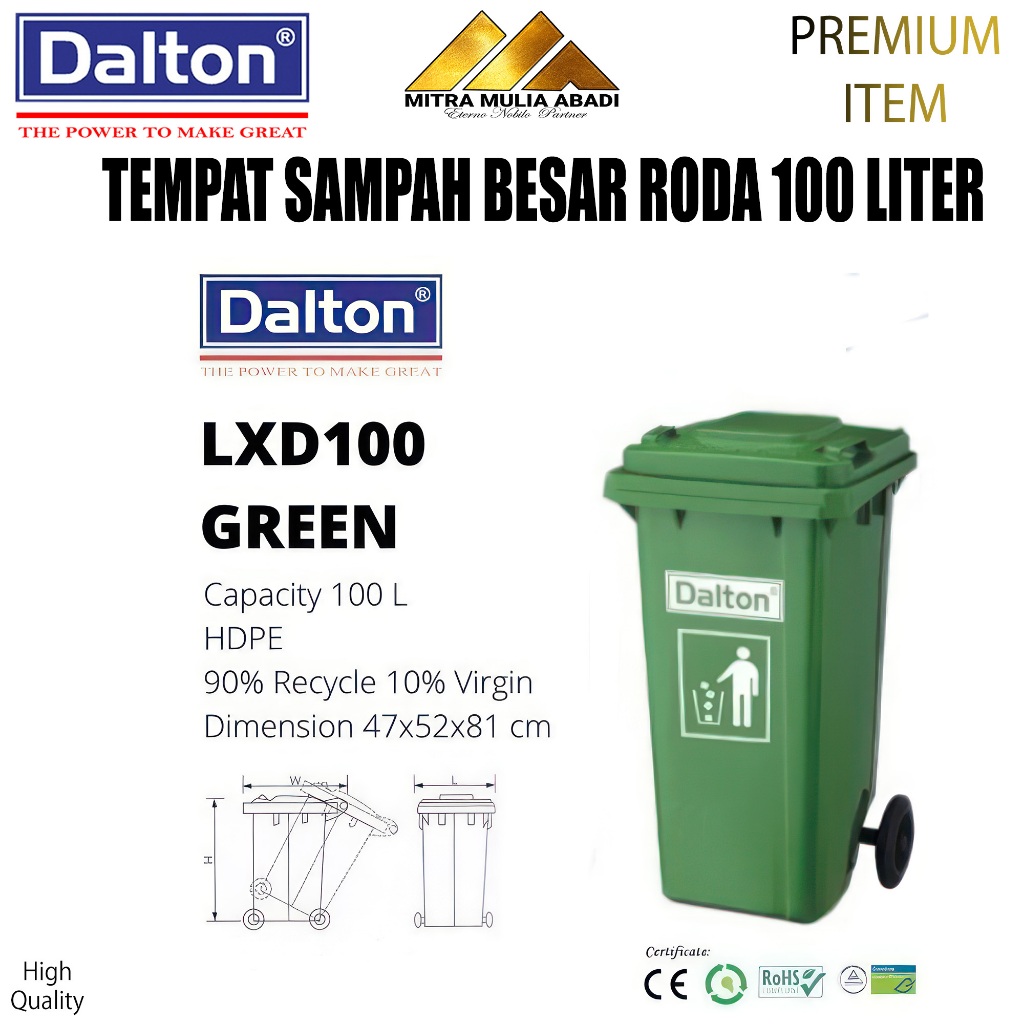 ID TEMPAT SAMPAH RODA BESAR 100 LITER DALTON HPDE / DUSTBIN / BAK SAMPAH DALTON