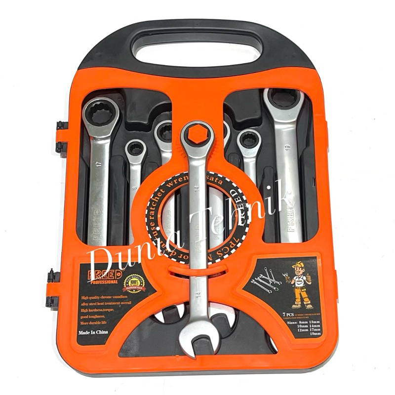 Kunci Ring Pas Set Rachet 7 pcs FREED 8 10 12 13 14 17 19 Kunci Ring Ratchet Kunci Ring Pas Set Ratc