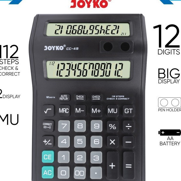 

Calculator Kalkulator Joyko CC49 12 Dits Dual Screen Doue Layar