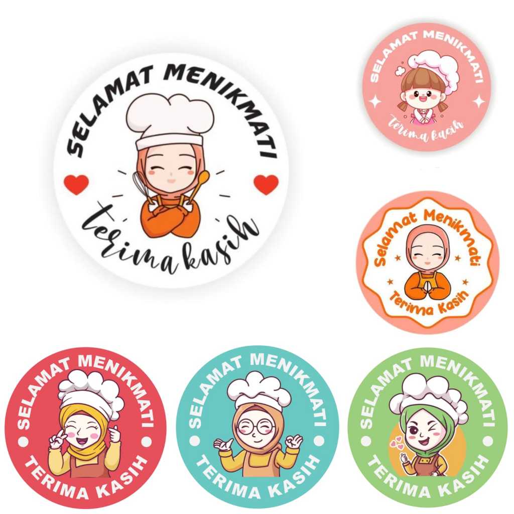 

500pcs/1 Roll Stiker Thank You Motif Kartun Hijab Lucu/ Sticker Packing Terima Kasih Selamat Menikmati 2,5 cm/ Sticker Segel Label Thank You 1