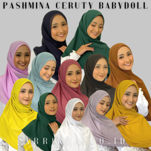 Pashmina Ceruty Babydoll Hijab Segi Empat Panjang Ukuran 75 x 180 cm | Pashmina Alisha Premium Jahit
