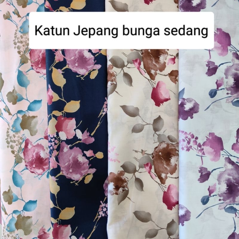 Kain Katun Jepang Motif Bunga Sedang Lebar 150cm