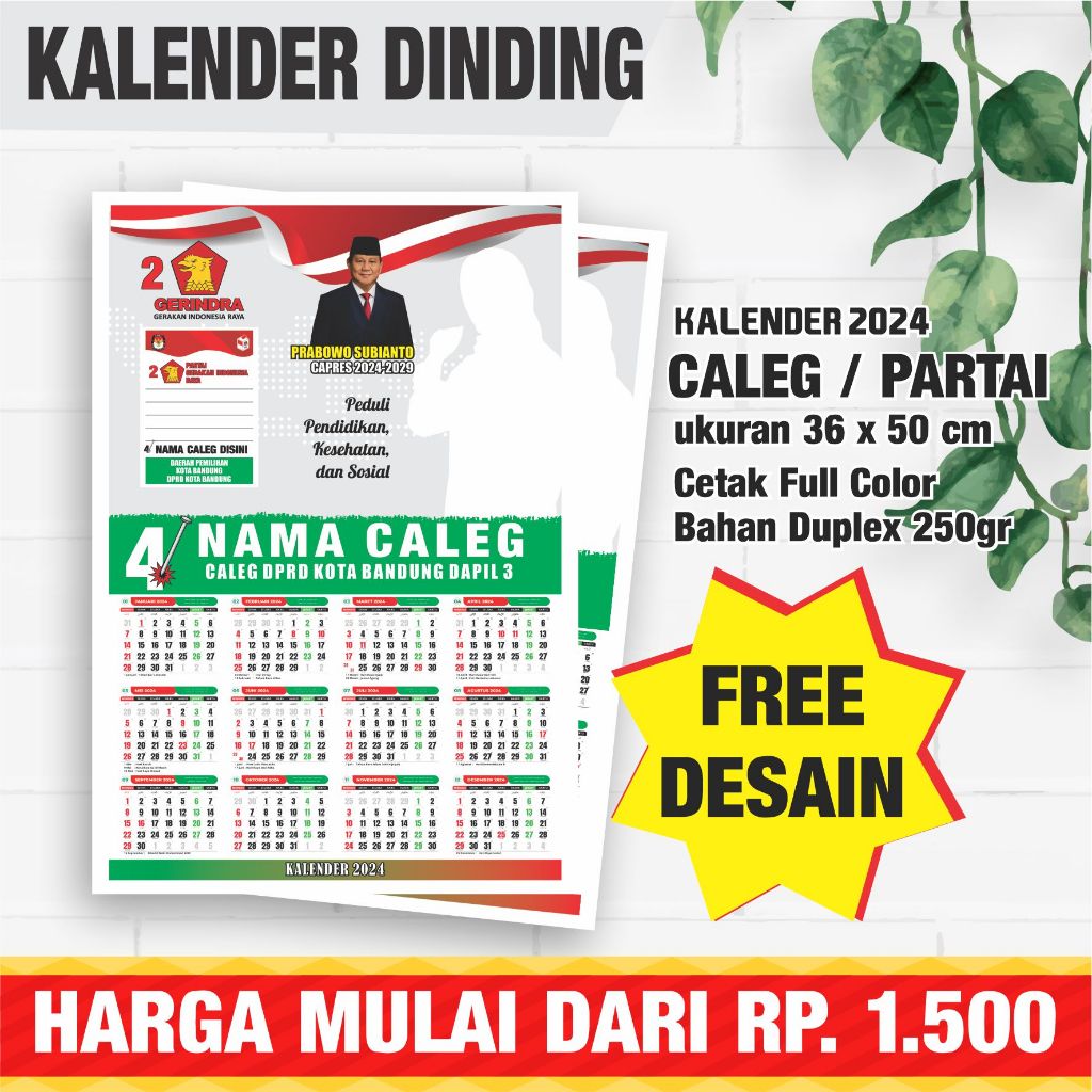 CUSTOM KALENDER CALEG / KALENDER PARTAI 2024 KALENDER KAMPANYE