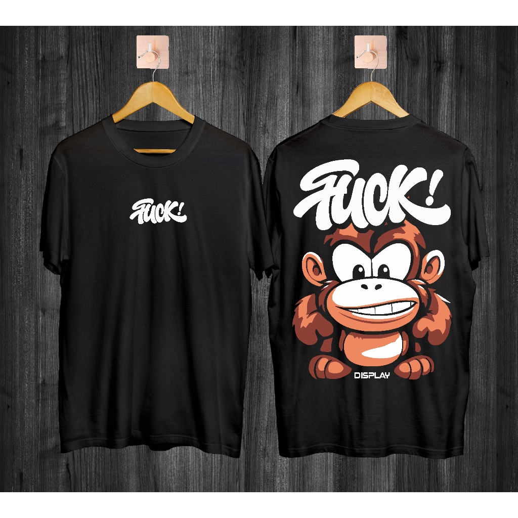 Baju Kaos Tshirt Distro Gambar Monkey Fck Hitam Pakaian Pria Wanita Keren Lengan Pendek Warna Hitam 