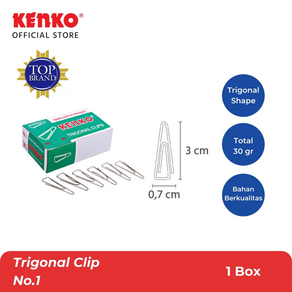 

Trigonal Clip No 1 Kenko / Paper Clip Penjepit Kertas Klip Segitiga No.1 Kecil 1 pak isi 60pcs
