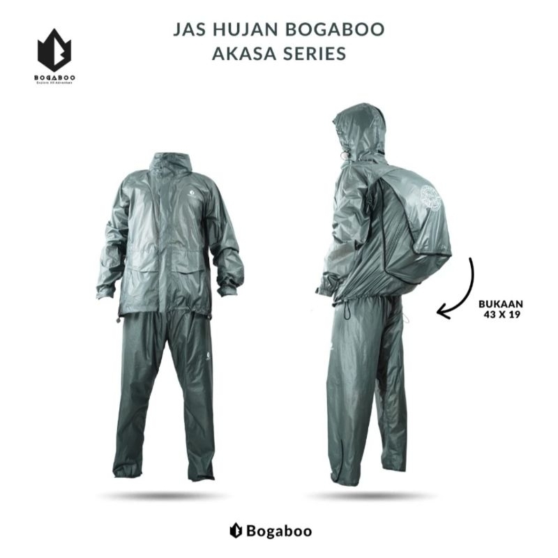 BOGABOO AKASA JAS HUJAN SETELAN BAHAN Nylon 30D PU 5.000 FULL TAPE SEALER  - RAINCOAT