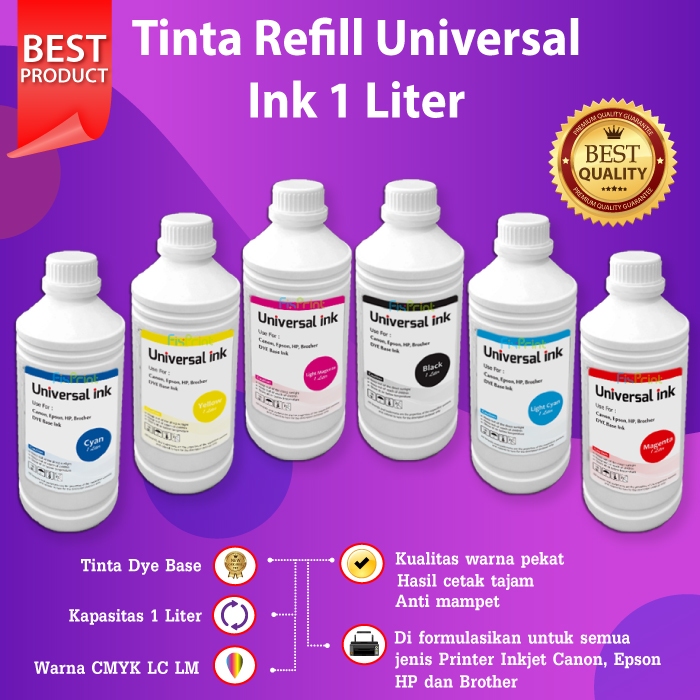 Tinta Printer Ink Universal 1 Liter Cyan Magenta Yellow Black Light Cyan Light Magenta Universal 1 L