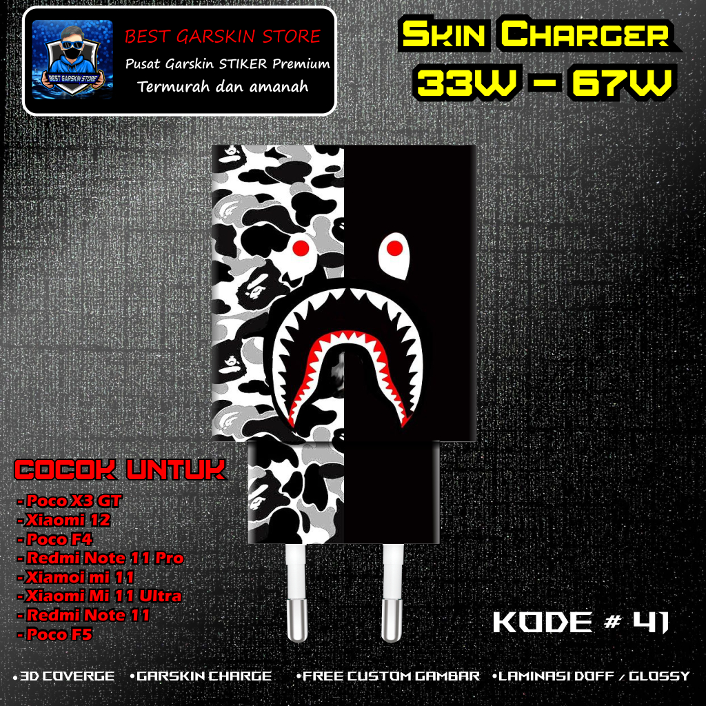 Skin Sticker Charger POCO X3 GT, POCO F4, Poco F5 Kode # 41-45 Motif Bisa Custom 