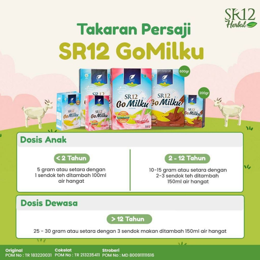 

600GR - SR 12 GOMILKU GO MILKU - Susu kambing etawa bubuk dengan daun kelor, ekstrak ikan gabus dan madu - ukuran 600 gram 600gr -- rasa original, coklat, strawberry goat milk