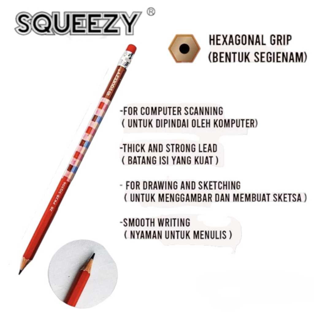 

Squeezy Pencil PK2B-SQ306 Tartan 2B | Eceran @per PCS