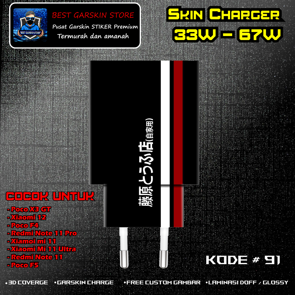 Skin Charger POCO X3 GT, POCO F4, Poco F5 Kode # 91-95 Motif Bisa Custom 