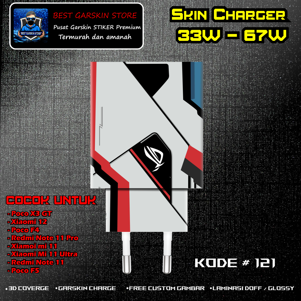 Skin Charger POCO X3 GT, POCO F4, Poco F5 Kode # 121-125 Motif Bisa Custom 