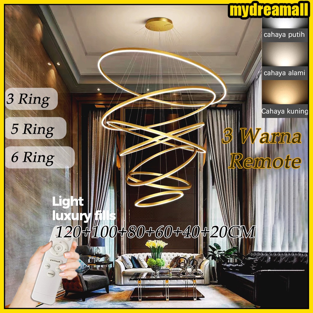 【Termurah-COD】 Lampu Gantung Minimalis Modern RUANG TAMU - Lampu Gantung LED 3 Ring Modern Untuk Kamar Tidur Lampu Gantung Emas 3