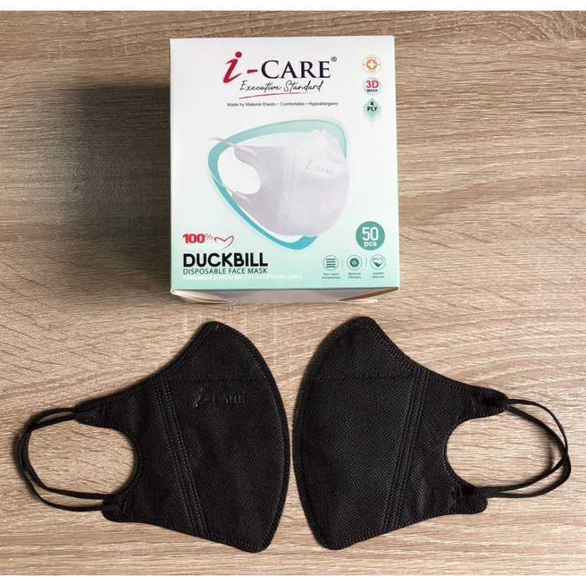 Masker duckbill i-Care 4 ply warna hitam & putih