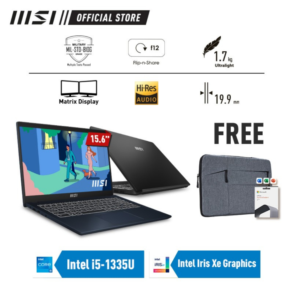 MSI Modern 15-620 Intel i5-1335U 8GB 512GB IrisXe 15.6"FHD OHS W11